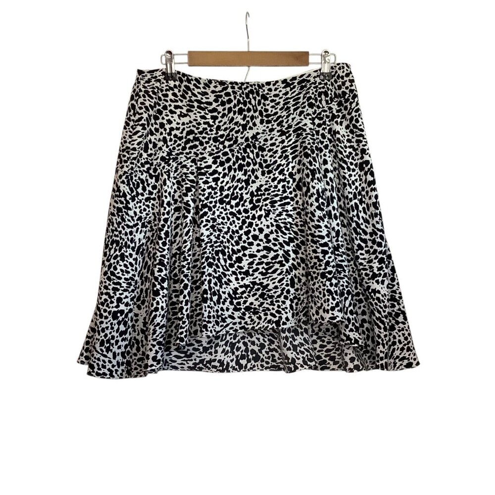 Vtg CHAUS Animal Print A-Line Skirt Black White Lined Women Size Large Business